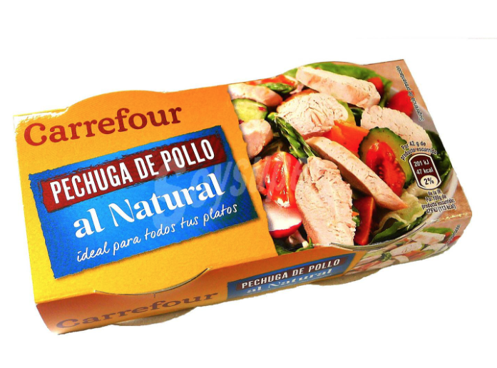 Verduras a la jardinera con pechuga de pollo en lata.